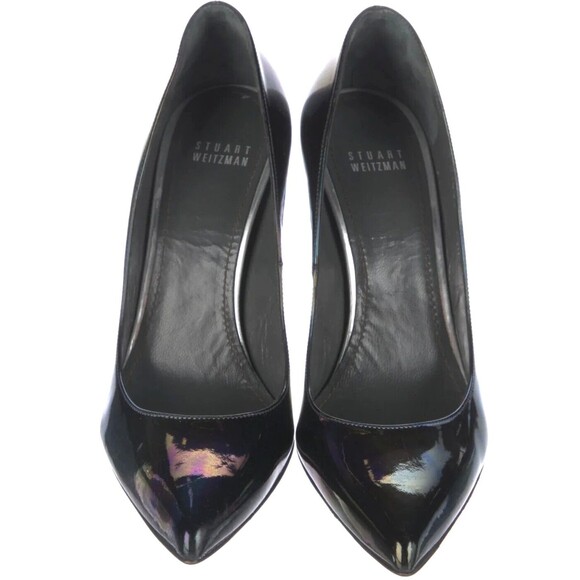 Designer STUART WEITZMAN Black Iridescent Patent Leather High Heel Pumps 8.5 M - Picture 3 of 13